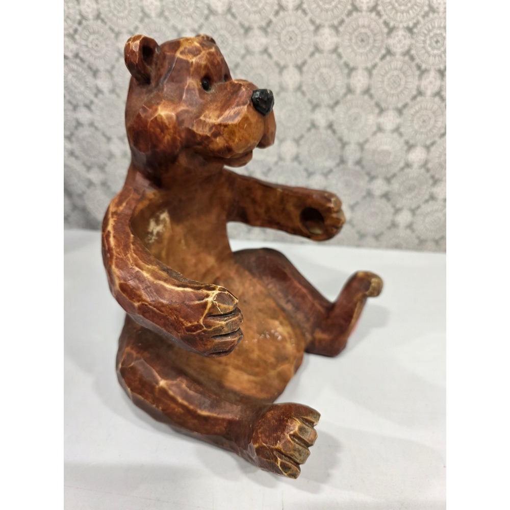 Rustic Hand Carved‎ Wooden Bear Figurine Woodland Animal Toilet Paper Holder - Picture 4 of 11